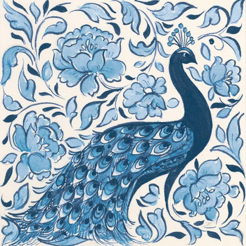 Peacock Garden IV v2 Black Modern Wood Framed Art Print by Thomas, Miranda