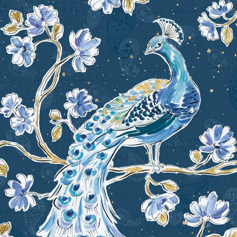 Peacock Allegory IV Blue v2 White Modern Wood Framed Art Print by Brissonnet, Daphne