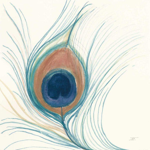 Peacock Feather II Blue Black Modern Wood Framed Art Print by Thomas, Miranda