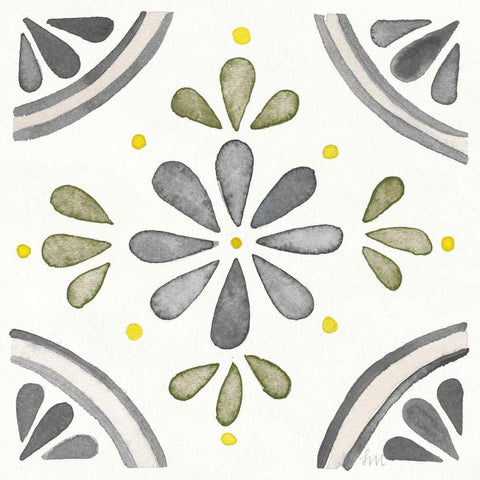 Garden Getaway Tile I Gray Green White Modern Wood Framed Art Print with Double Matting by Marshall, Laura