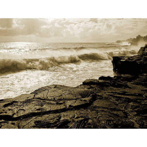 Pahoa Sea Black Modern Wood Framed Art Print with Double Matting by Goldstein, Ed