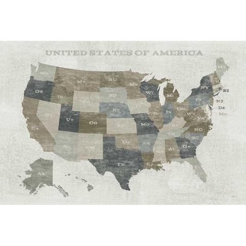 Slate US Map Gold Ornate Wood Framed Art Print with Double Matting by Schlabach, Sue