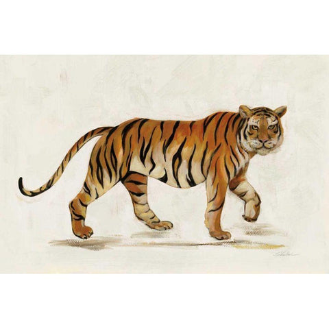 Walking Tiger Light White Modern Wood Framed Art Print by Vassileva, Silvia