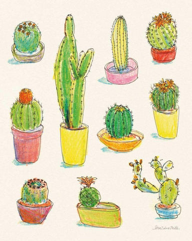 Cacti Garden I Black Ornate Wood Framed Art Print with Double Matting by Miller, Sara Zieve