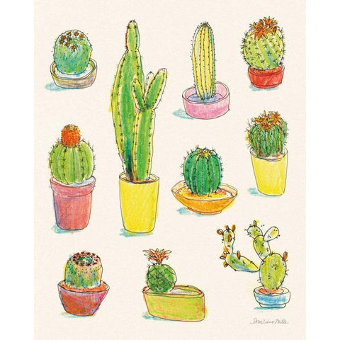 Cacti Garden I Black Modern Wood Framed Art Print with Double Matting by Miller, Sara Zieve