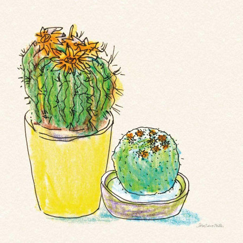 Cacti Garden IV White Modern Wood Framed Art Print by Miller, Sara Zieve