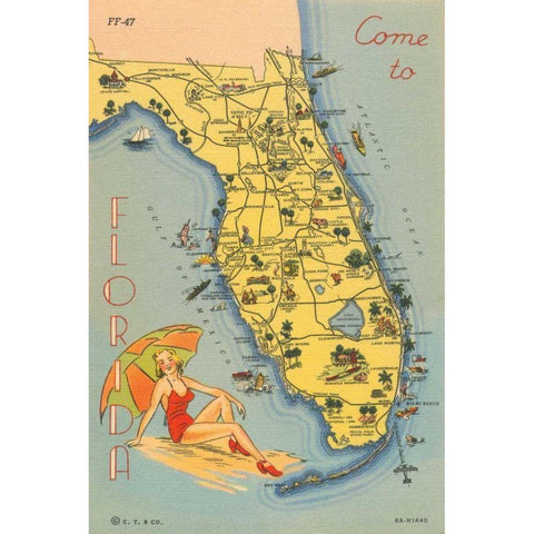 Florida Postcard VI Gold Ornate Wood Framed Art Print with Double Matting by Wild Apple Portfolio