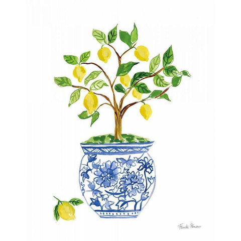 Lemon Chinoiserie I White Modern Wood Framed Art Print by Zaman, Farida