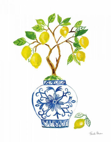 Lemon Chinoiserie II White Modern Wood Framed Art Print with Double Matting by Zaman, Farida