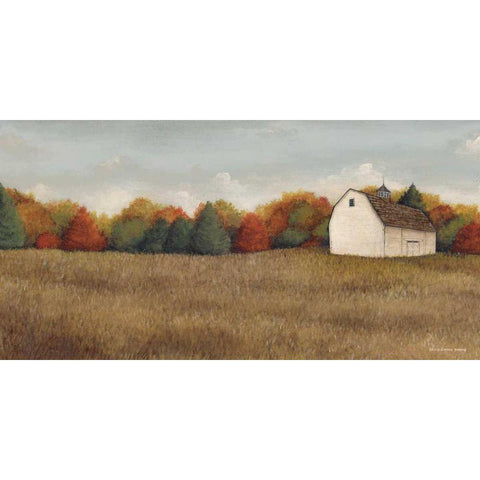 White Barn in Field Neutral White Modern Wood Framed Art Print by Brown, David Carter