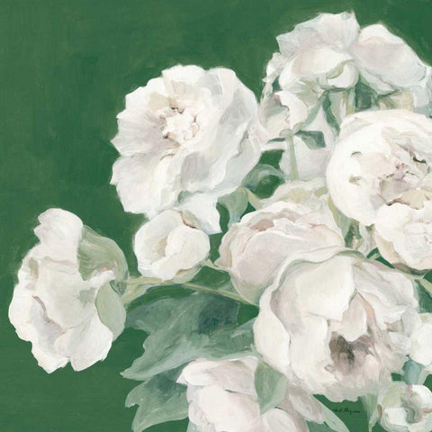 Emerald Peonies White Modern Wood Framed Art Print with Double Matting by Hageman, Marilyn