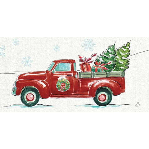 Christmas in the Country iv - Wreath Truck Crop Black Modern Wood Framed Art Print with Double Matting by Brissonnet, Daphne