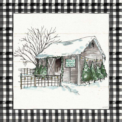 Holiday on the Farm IV BW Buffalo Check Black Ornate Wood Framed Art Print with Double Matting by Tavoletti, Anne