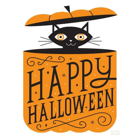 Pumpkin Kitty White Modern Wood Framed Art Print by Mullan, Michael