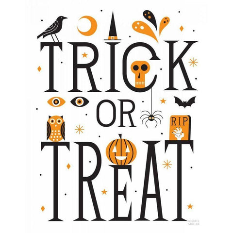 Trick or Treat I Bright White Gold Ornate Wood Framed Art Print with Double Matting by Mullan, Michael