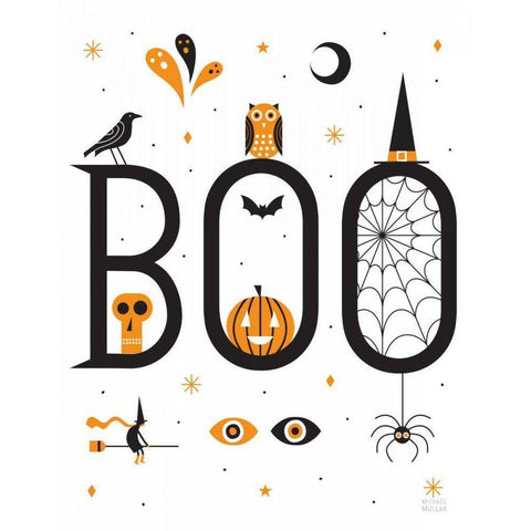 Boo Bright White Black Modern Wood Framed Art Print by Mullan, Michael