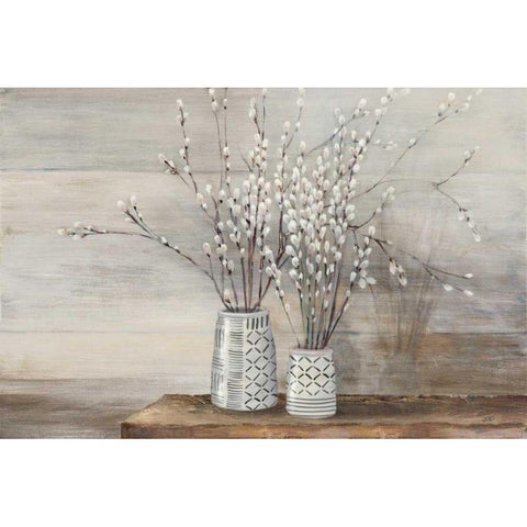 Pussy Willow Still Life with Designs White Modern Wood Framed Art Print by Purinton, Julia