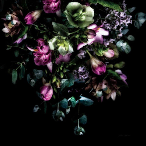 Hellebores Bouquet Black Ornate Wood Framed Art Print with Double Matting by Catterall, Elise