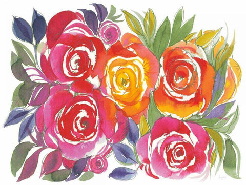 Bold Roses I White Modern Wood Framed Art Print with Double Matting by Rice, Kristy
