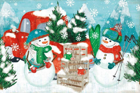 Snowy Fun I White Modern Wood Framed Art Print with Double Matting by Charron, Veronique