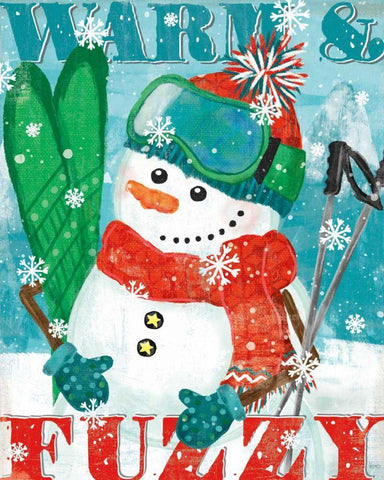 Snowy Fun III Black Ornate Wood Framed Art Print with Double Matting by Charron, Veronique