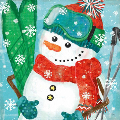 Snowy Fun V Black Modern Wood Framed Art Print with Double Matting by Charron, Veronique