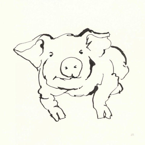 Line Pig II White Modern Wood Framed Art Print with Double Matting by Paschke, Chris