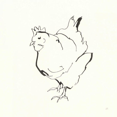 Line Chicken II Black Ornate Wood Framed Art Print with Double Matting by Paschke, Chris