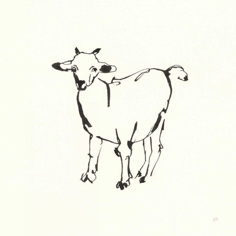 Line Goat White Modern Wood Framed Art Print by Paschke, Chris