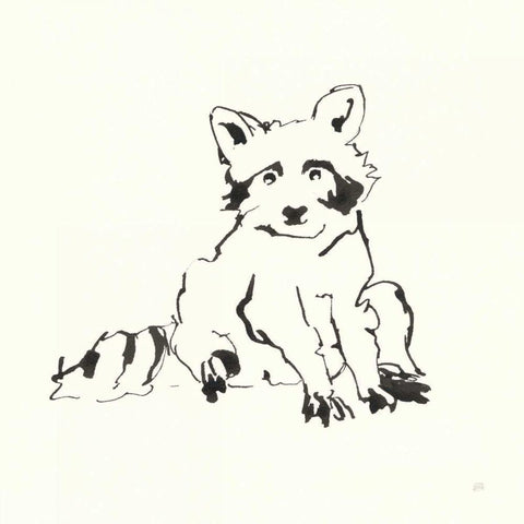 Line Raccoon Black Modern Wood Framed Art Print by Paschke, Chris