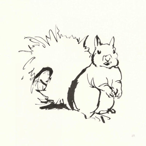 Line Squirrel Black Modern Wood Framed Art Print by Paschke, Chris
