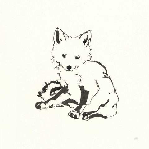 Line Fox White Modern Wood Framed Art Print with Double Matting by Paschke, Chris
