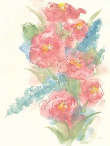 Peony Bouquet I White Modern Wood Framed Art Print with Double Matting by Paschke, Chris