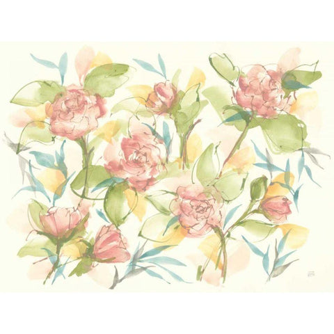Blush Camellias Gold Ornate Wood Framed Art Print with Double Matting by Paschke, Chris
