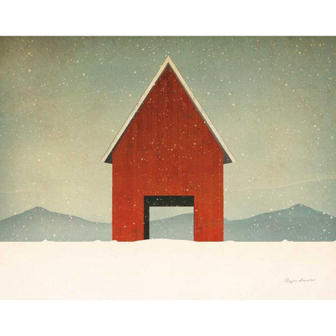 Red Barn Winter Black Modern Wood Framed Art Print with Double Matting by Fowler, Ryan