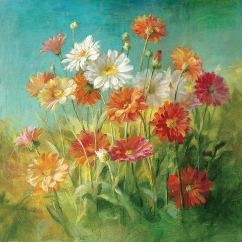 Painted Daisies White Modern Wood Framed Art Print by Nai, Danhui