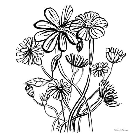 Wild Flowers Line I White Modern Wood Framed Art Print with Double Matting by Zaman, Farida