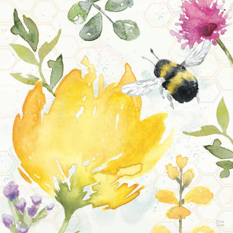Bee Harmony II Gold Ornate Wood Framed Art Print with Double Matting by June, Dina