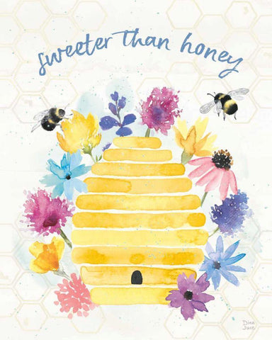 Bee Harmony V White Modern Wood Framed Art Print with Double Matting by June, Dina