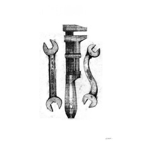 Wrenches Black Modern Wood Framed Art Print with Double Matting by Schick, Mike