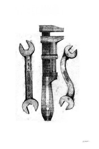 Wrenches White Modern Wood Framed Art Print with Double Matting by Schick, Mike
