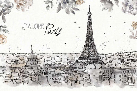 Skyline Sketches II Black Ornate Wood Framed Art Print with Double Matting by Tavoletti, Anne