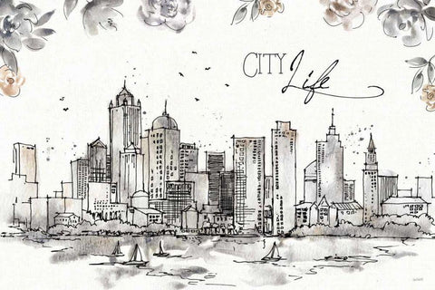 Skyline Sketches III White Modern Wood Framed Art Print with Double Matting by Tavoletti, Anne