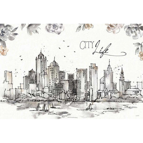 Skyline Sketches III Black Modern Wood Framed Art Print by Tavoletti, Anne