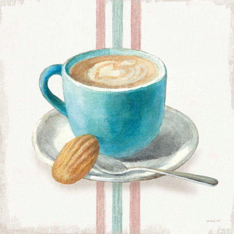 Wake Me Up Coffee I with Stripes White Modern Wood Framed Art Print by Nai, Danhui