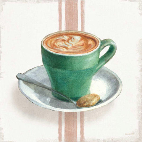 Wake Me Up Coffee II with Stripes White Modern Wood Framed Art Print by Nai, Danhui