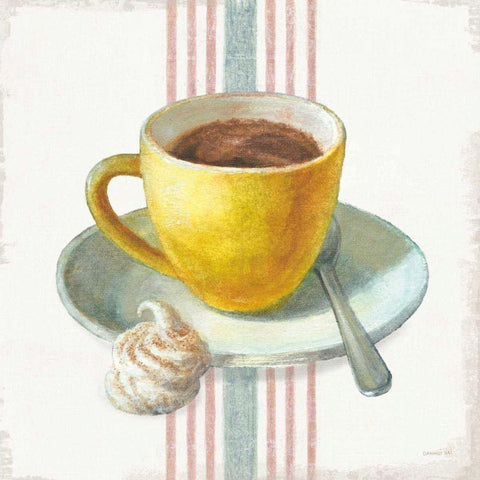 Wake Me Up Coffee IV with Stripes White Modern Wood Framed Art Print with Double Matting by Nai, Danhui