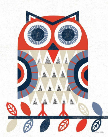 Folk Lodge Owl Red Navy Black Ornate Wood Framed Art Print with Double Matting by Mullan, Michael