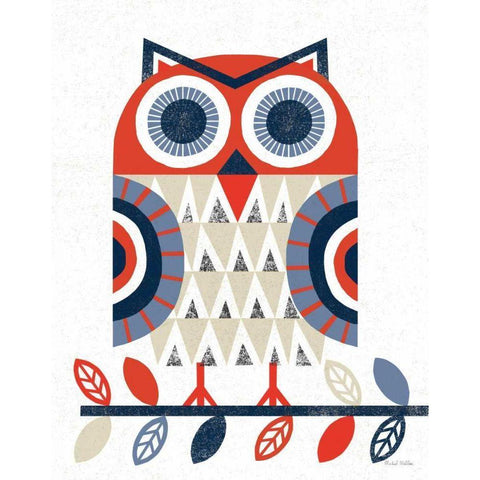 Folk Lodge Owl Red Navy Gold Ornate Wood Framed Art Print with Double Matting by Mullan, Michael