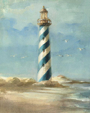 Lighthouse I White Modern Wood Framed Art Print with Double Matting by Nai, Danhui